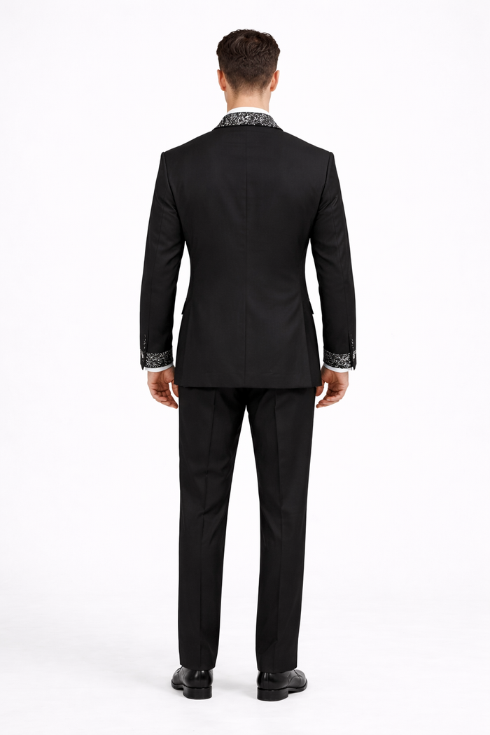 Men’s Black Rhinestone Sequin Lapel Prom Tuxedo – Elegant Party & Wedding Suit