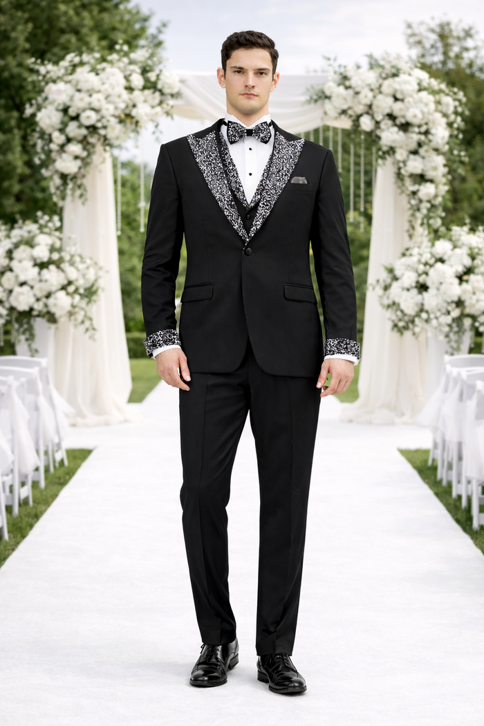 Men’s Black Rhinestone Sequin Lapel Prom Tuxedo – Elegant Party & Wedding Suit