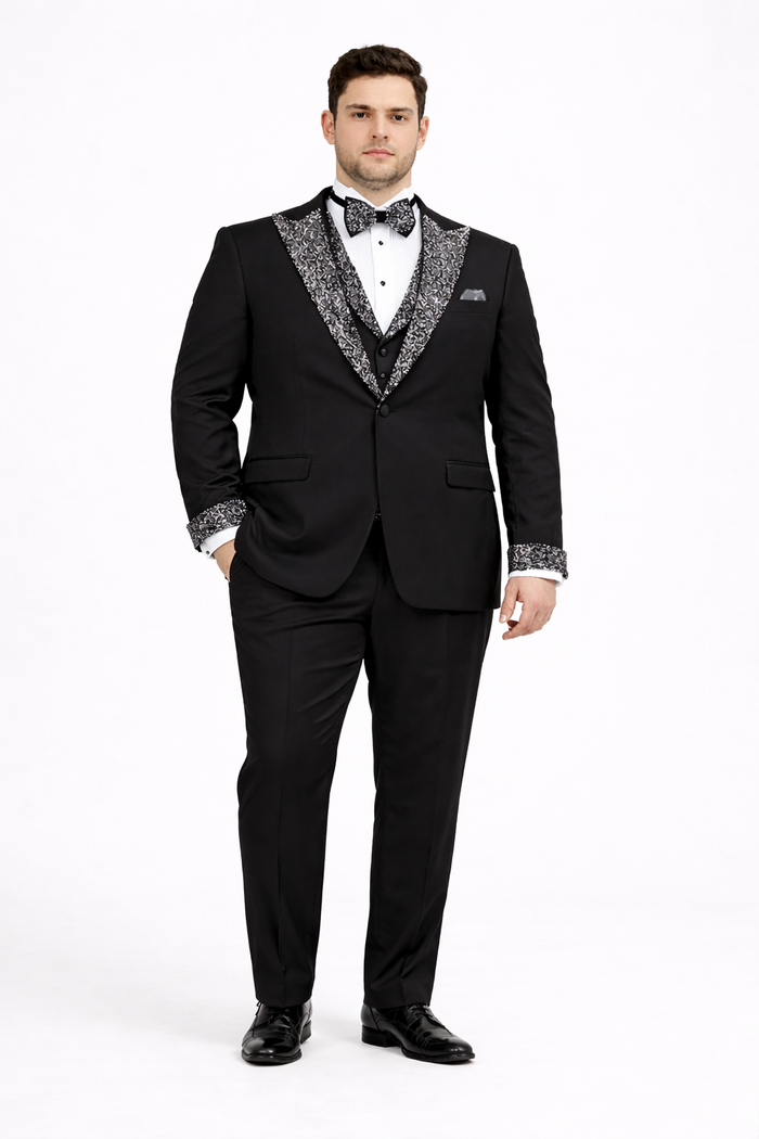 Men’s Black Rhinestone Sequin Lapel Prom Tuxedo – Elegant Party & Wedding Suit