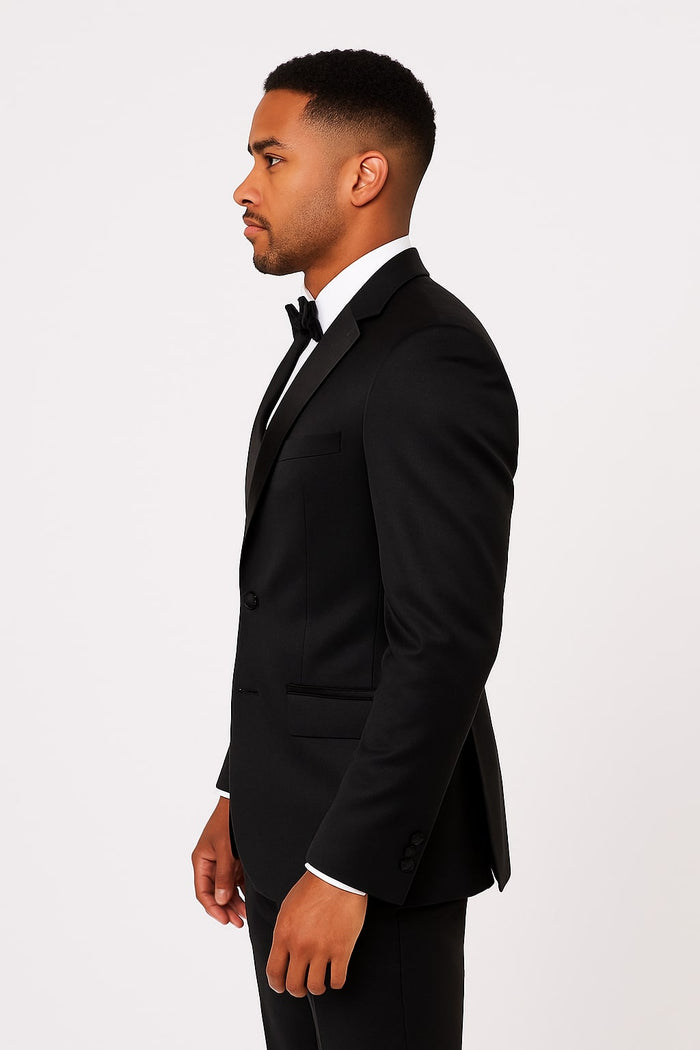 Black Satin 4-Piece Tuxedo Set for Formal Events
