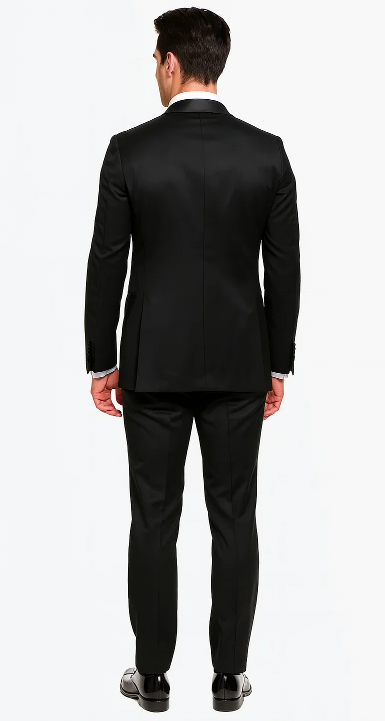 Black Slim Fit Satin Tuxedo – Four Piece Set