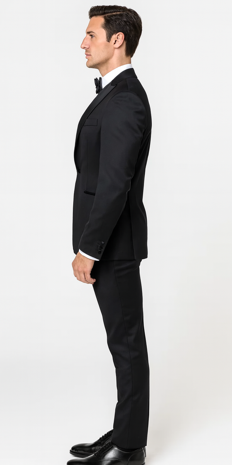 Black Slim Fit Satin Tuxedo – Four Piece Set