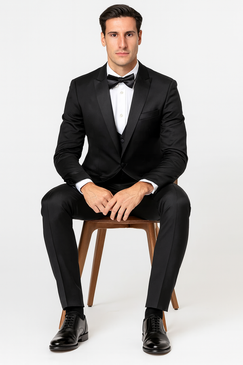 Black Slim Fit Satin Tuxedo – Four Piece Set