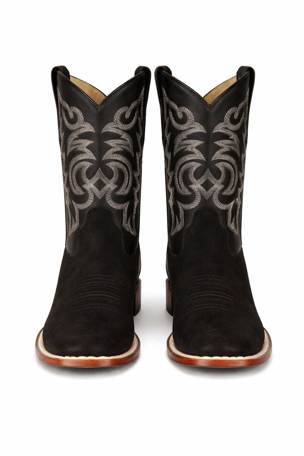 Black Suede Square Toe Western Boots