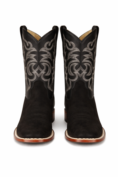 Black Suede Square Toe Western Boots