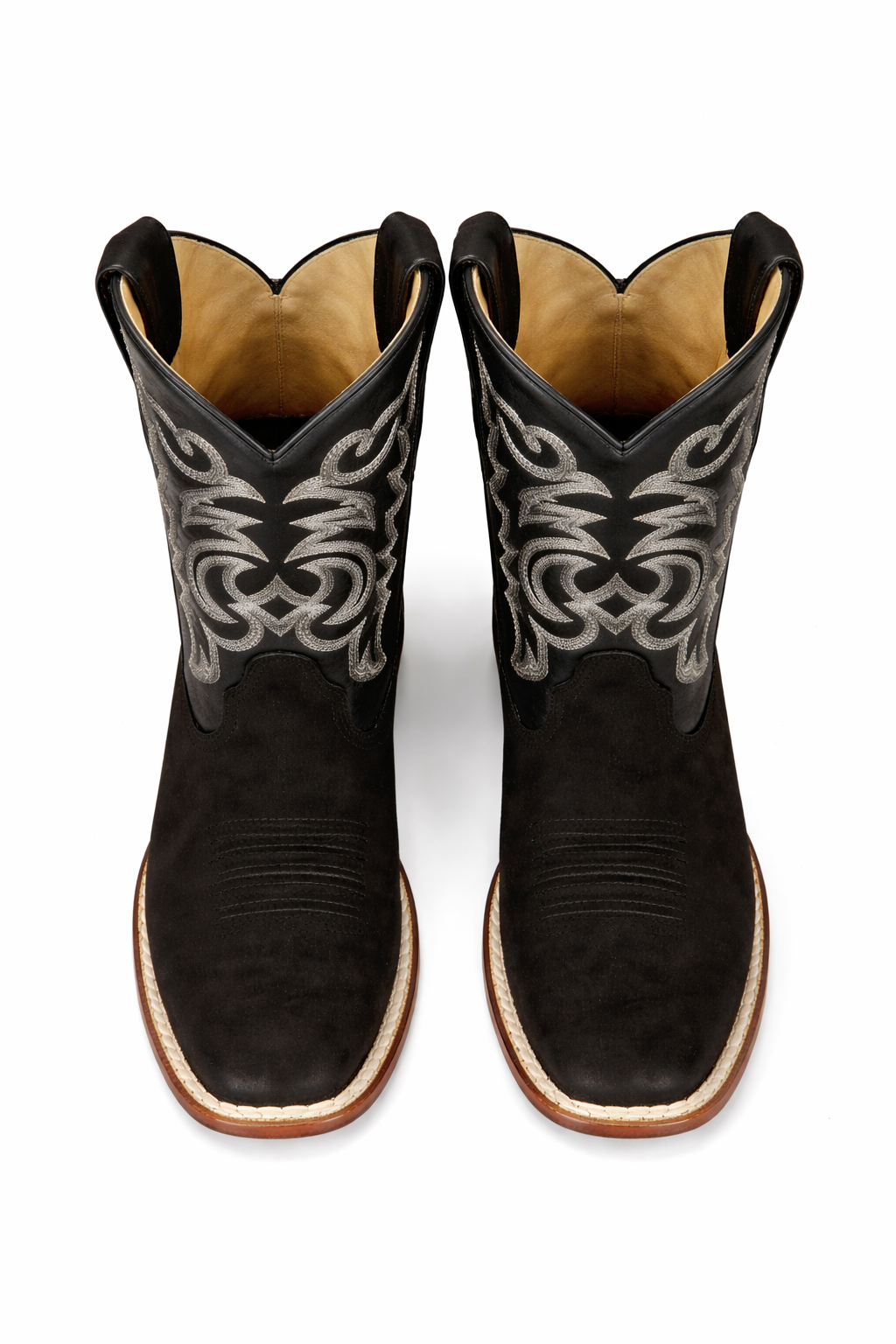 Black Suede Square Toe Western Boots