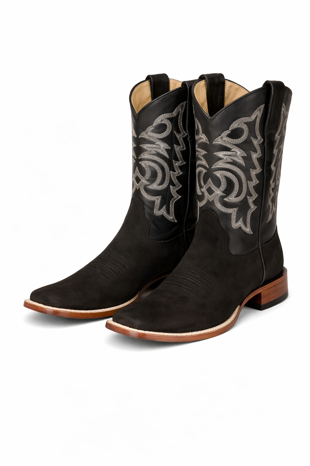 Black Suede Square Toe Western Boots