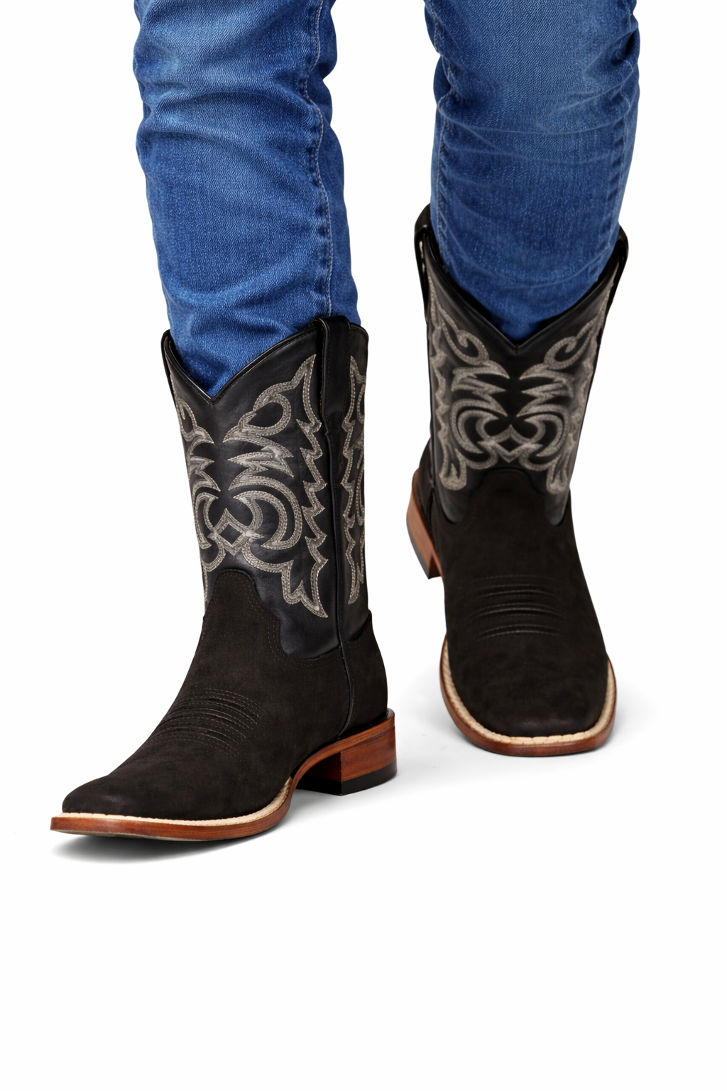 Black Suede Square Toe Western Boots