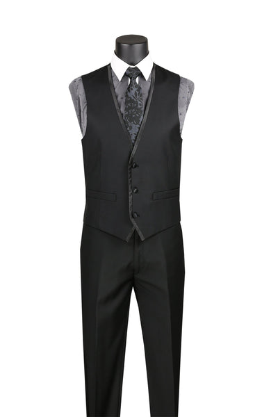 Black Trimmed Lapel Slim 3 Piece Suit by Vinci