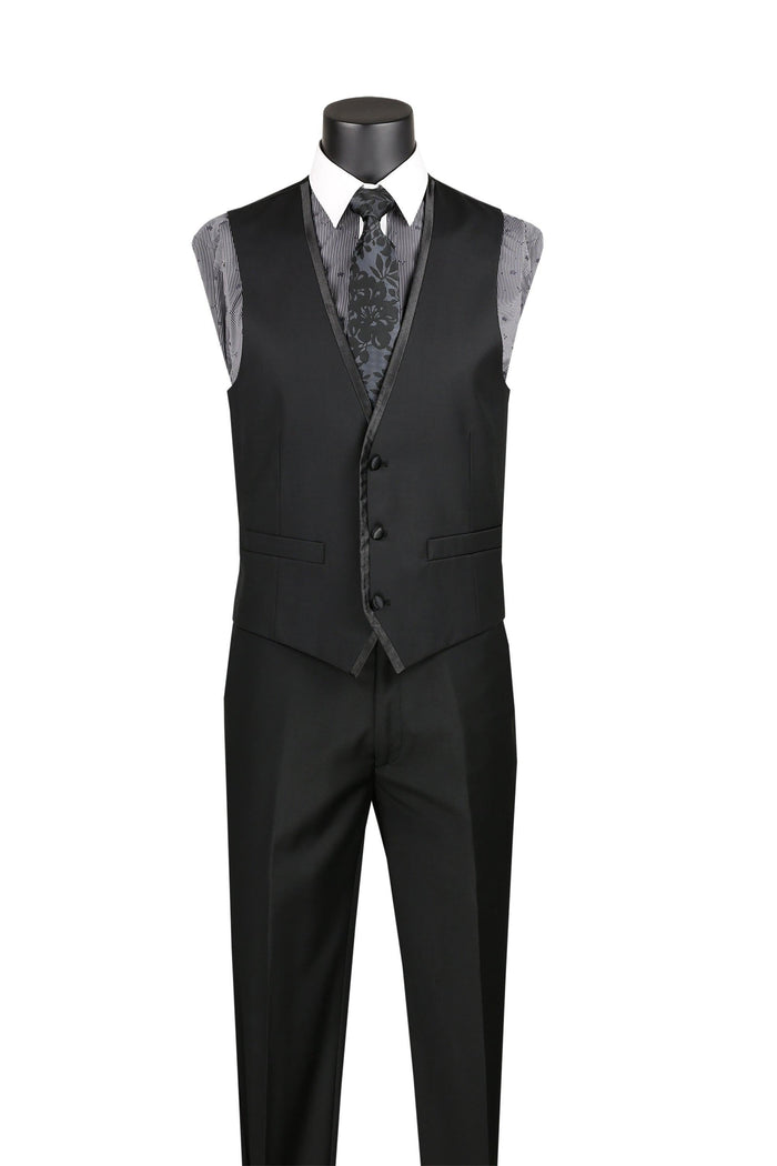 Black Trimmed Lapel Slim 3 Piece Suit by Vinci