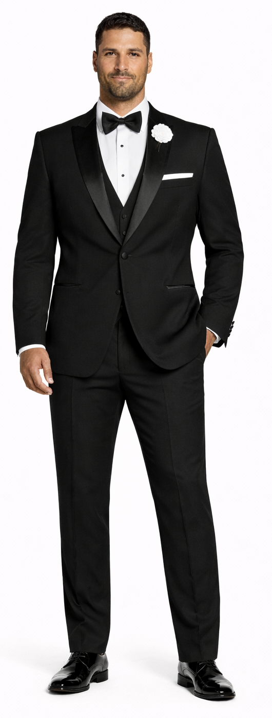 Black Tuxedo Slim Fit Peak Lapel - Wedding - Prom