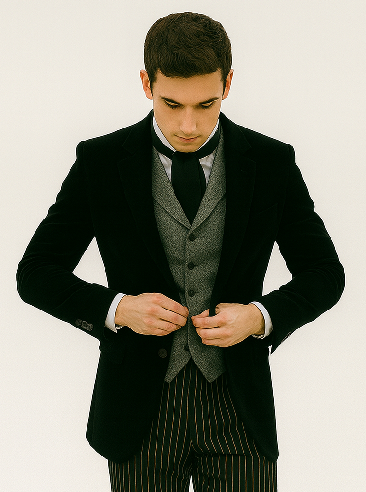 Black Velvet Roderick Smoking Jacket for Men