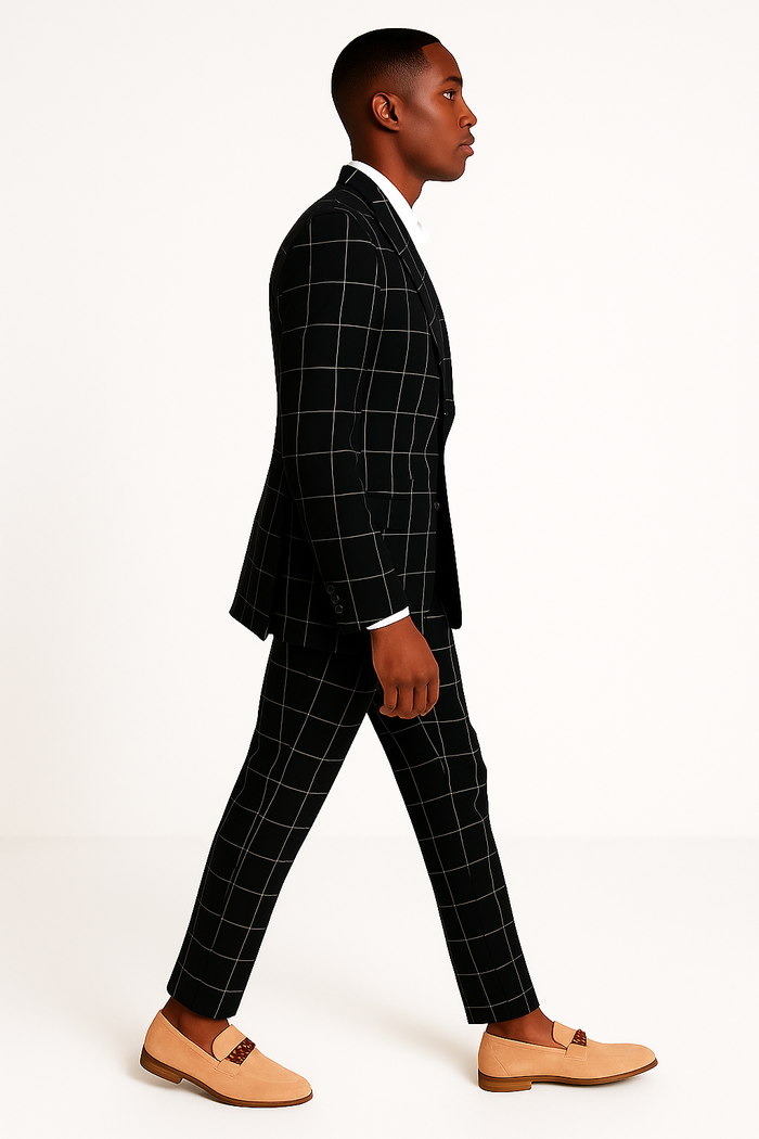 Bold Gangster Plaid Suit - 1920s Mens Fashion Window Pane Suit - Black