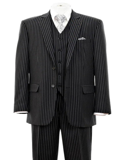 Bold Pinstripe 1920s Black Suit for Men