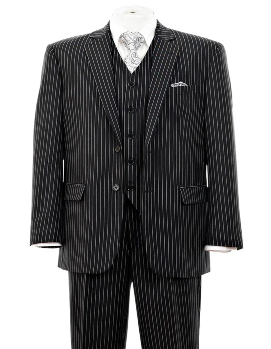 Bold Pinstripe 1920s Black Suit for Men