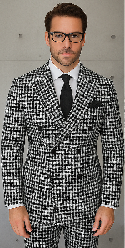 Italian Houndstooth Double Breasted Wool Suit
