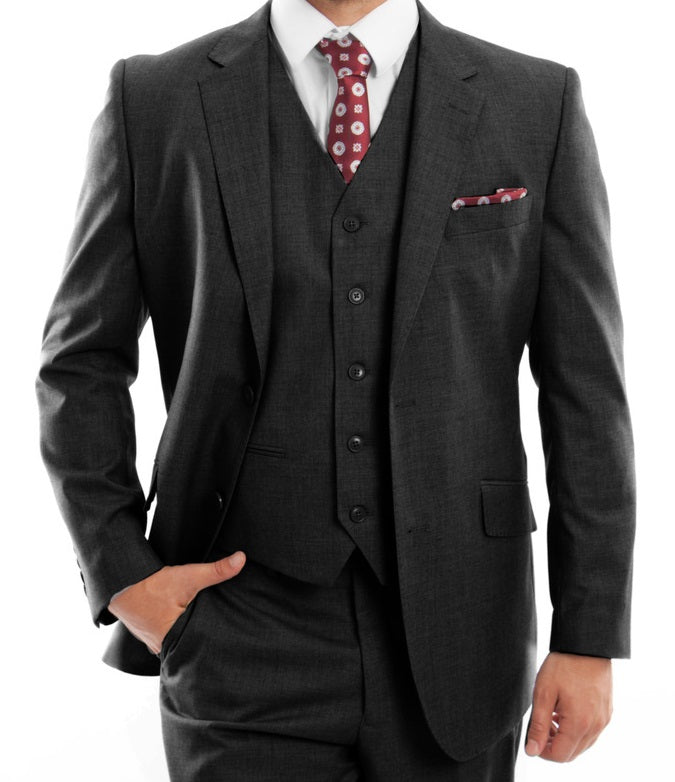 Arezzo Wool Modern Fit 3-Piece Suit, Black