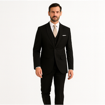Men's 3 Piece Premium Fine Black three piece suit