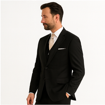 Men's 3 Piece Premium Fine Black three piece suit