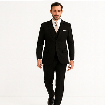 Men's 3 Piece Premium Fine Black three piece suit