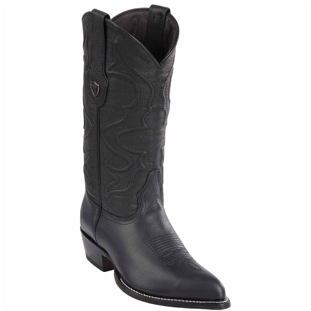 Los Altos men's genuine leather black cowboy boot with j-toe profile on a white background.