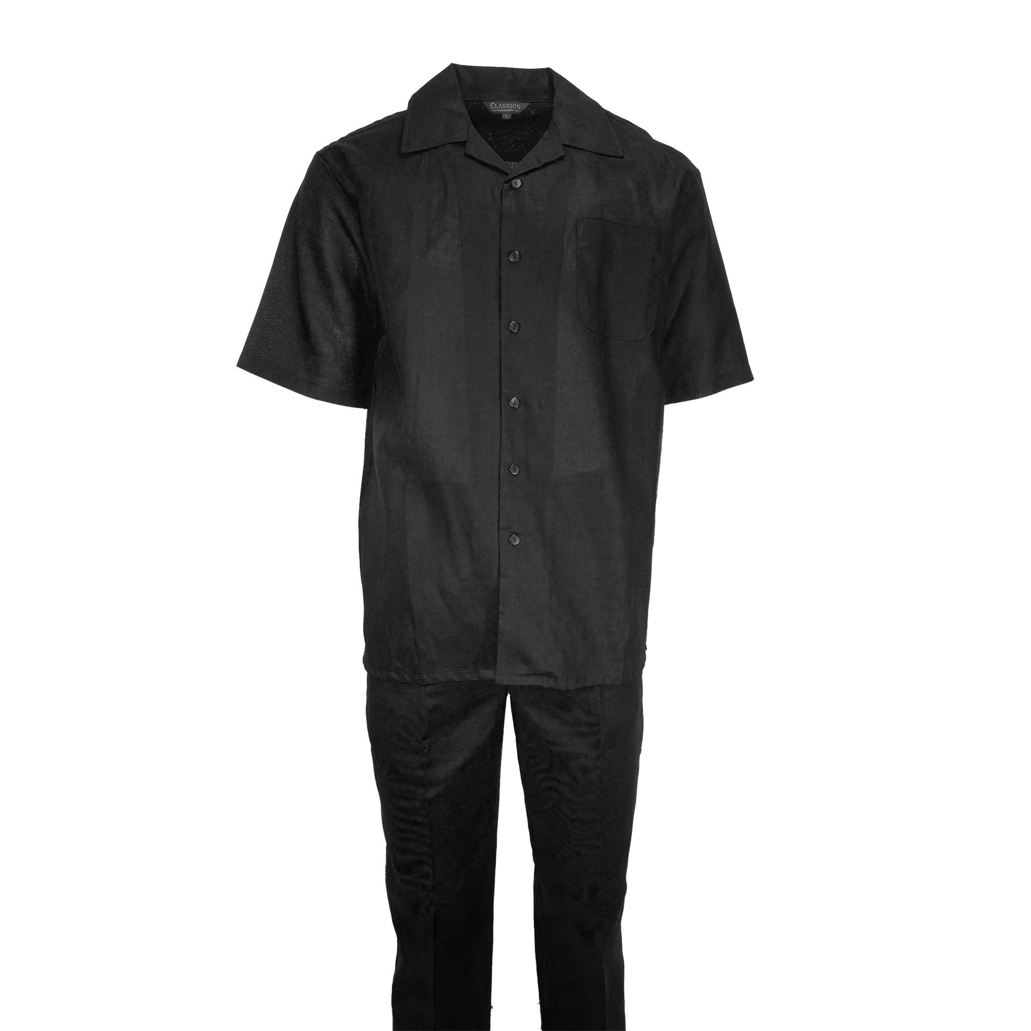 mens black linen dress pants Mens Black Linen Shirt and Pants Casual Outfit Set Black / Small