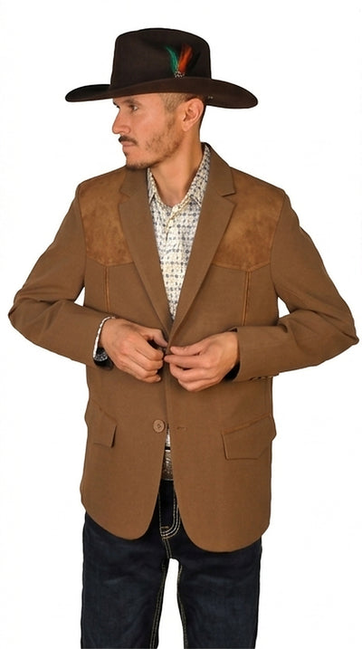 Mens SUEDE Cowboy Blazer Ultra Slim Fit Mens Western Blazer with Suede Shoulder in Color "Brown"