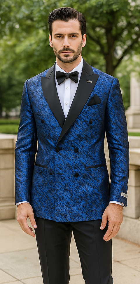 Blue Double Breasted Pattern Satin Jacket