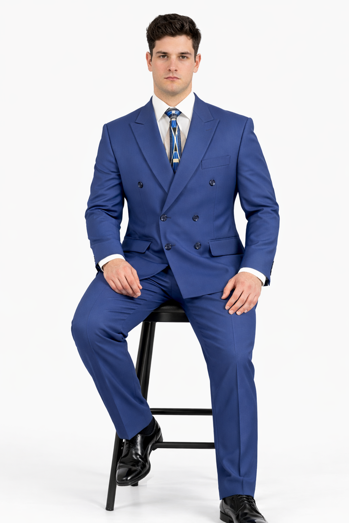 Blue Double Breasted Suit with Elastic Waist