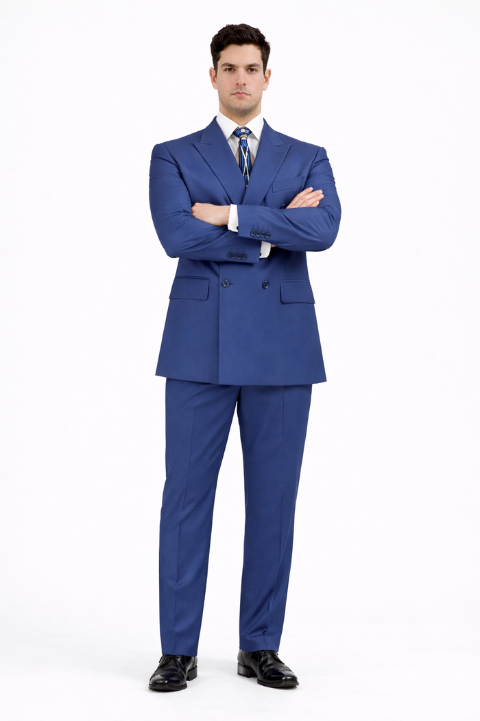 Blue Double Breasted Suit with Elastic Waist