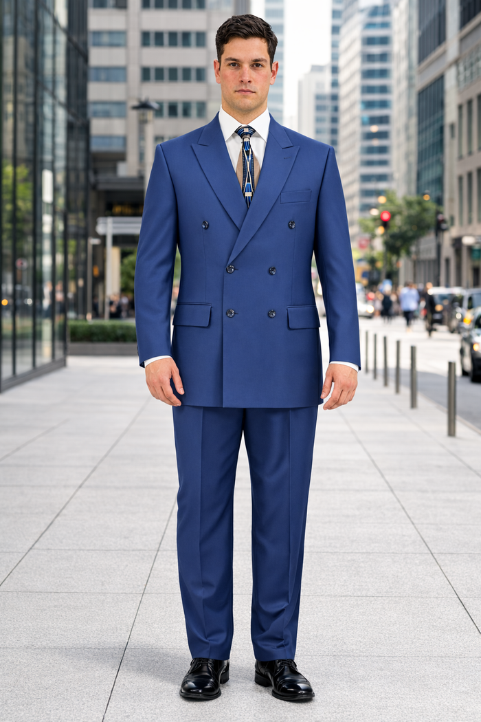Blue Double Breasted Suit with Elastic Waist