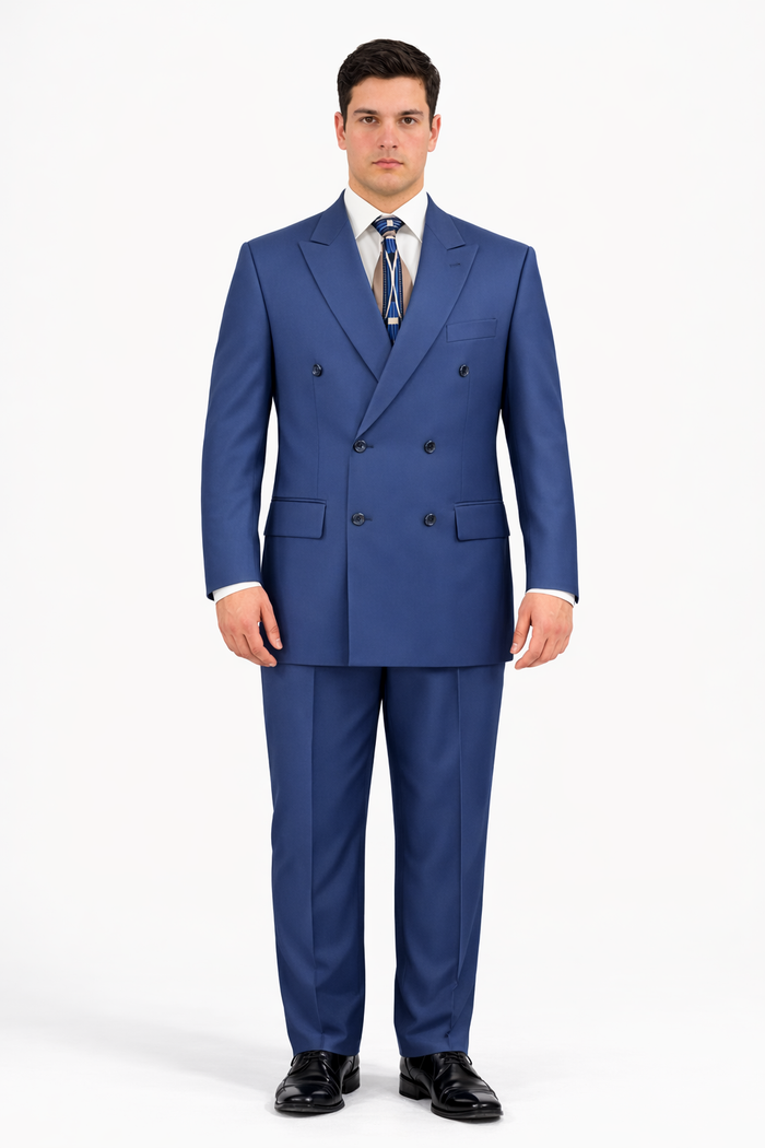 Blue Double Breasted Suit with Elastic Waist