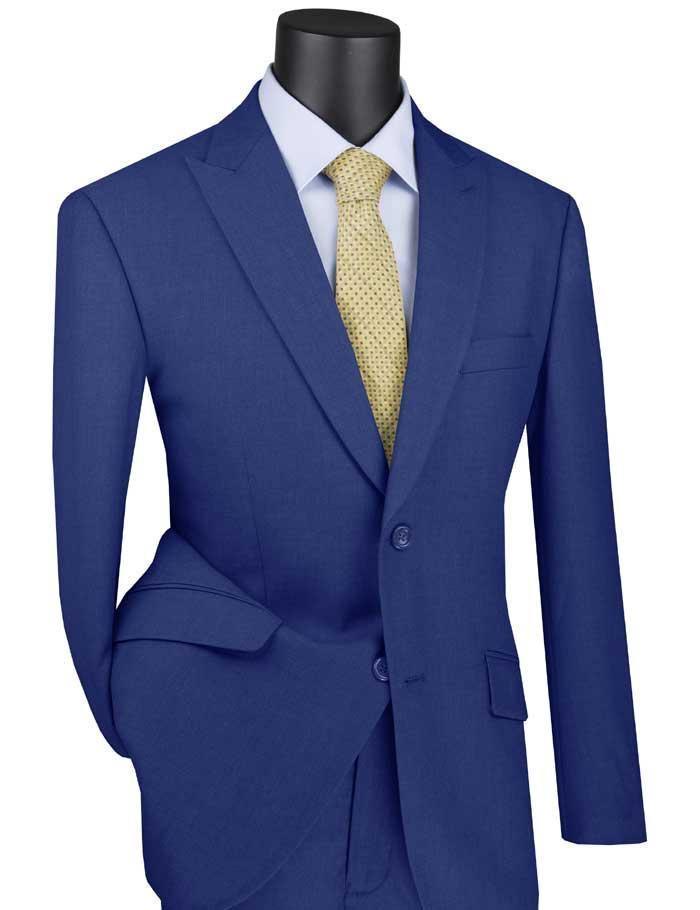 Blue Modern Fit Peak Lapel Suit by Vinci