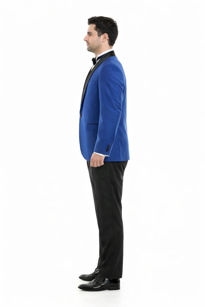 Blue Prom Suit with Black Velvet Lapel