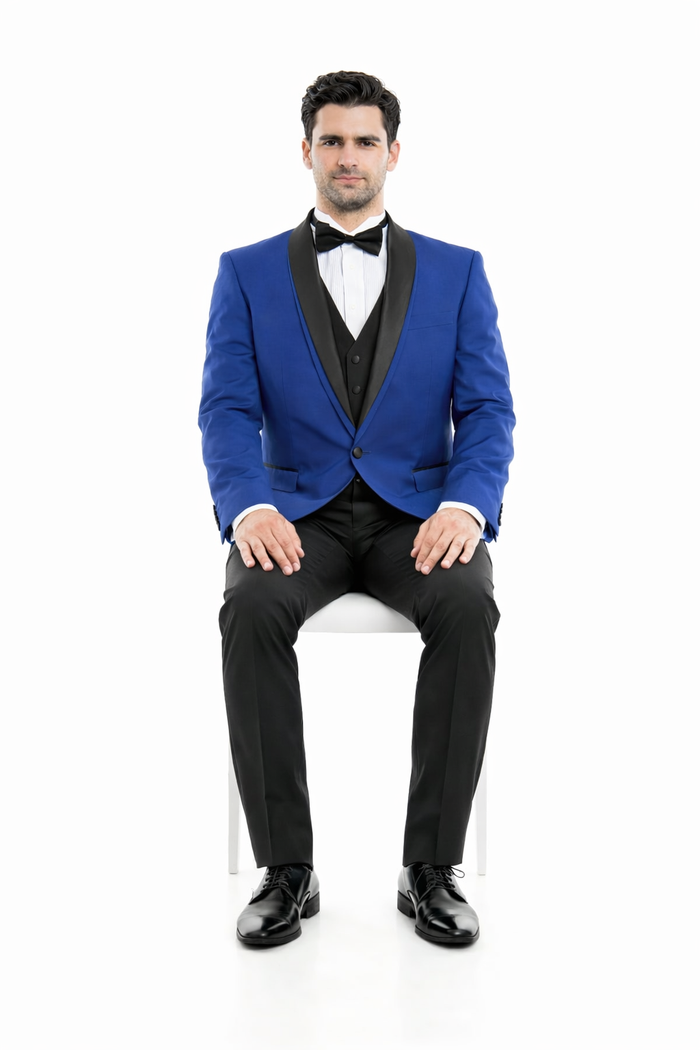 Blue Prom Suit with Black Velvet Lapel