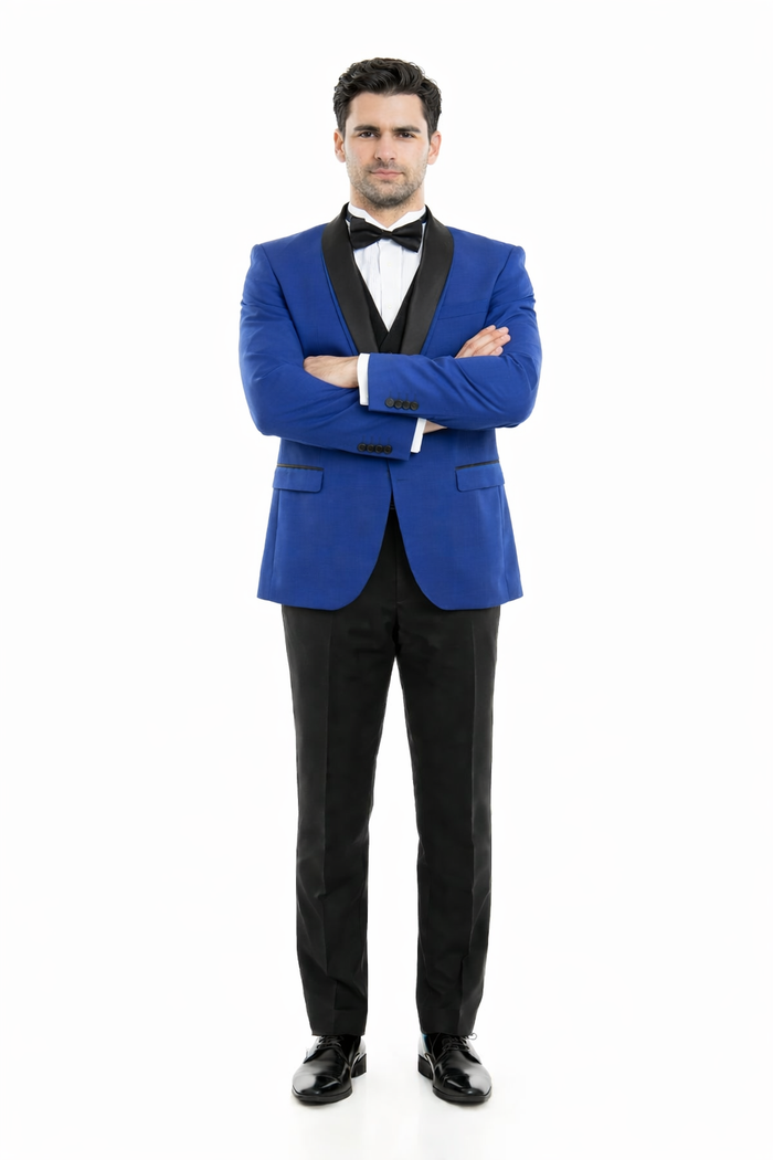 Blue Prom Suit with Black Velvet Lapel