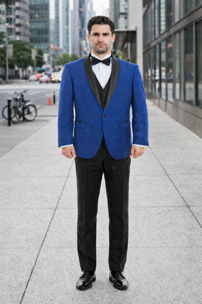 Blue Prom Suit with Black Velvet Lapel