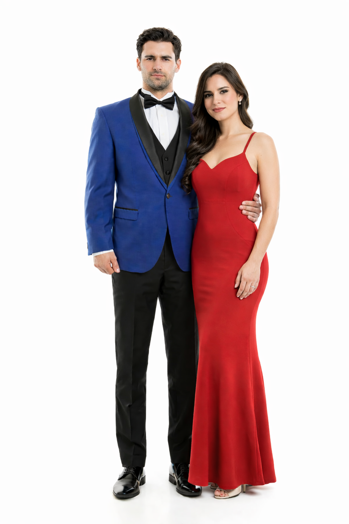 Blue Prom Suit with Black Velvet Lapel