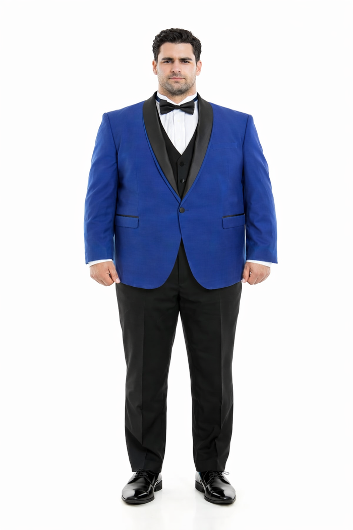 Blue Prom Suit with Black Velvet Lapel