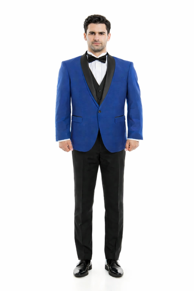 Blue Prom Suit with Black Velvet Lapel