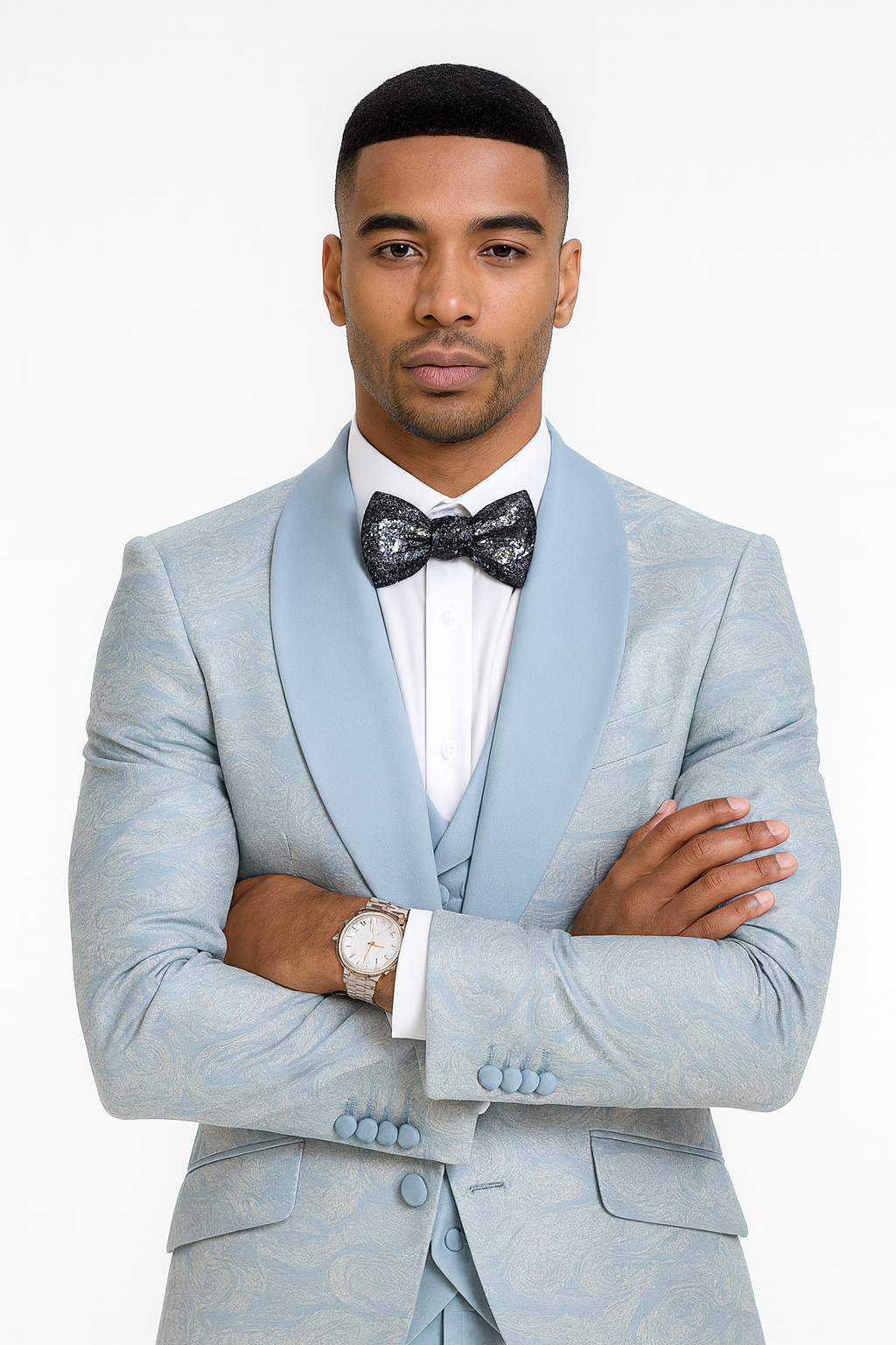 Blue Tuxedo Suit with Double-Breasted Vest by Tazzio