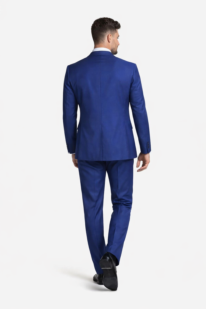 Blue Trimmed Lapel Slim Fit Suit - 3 Piece