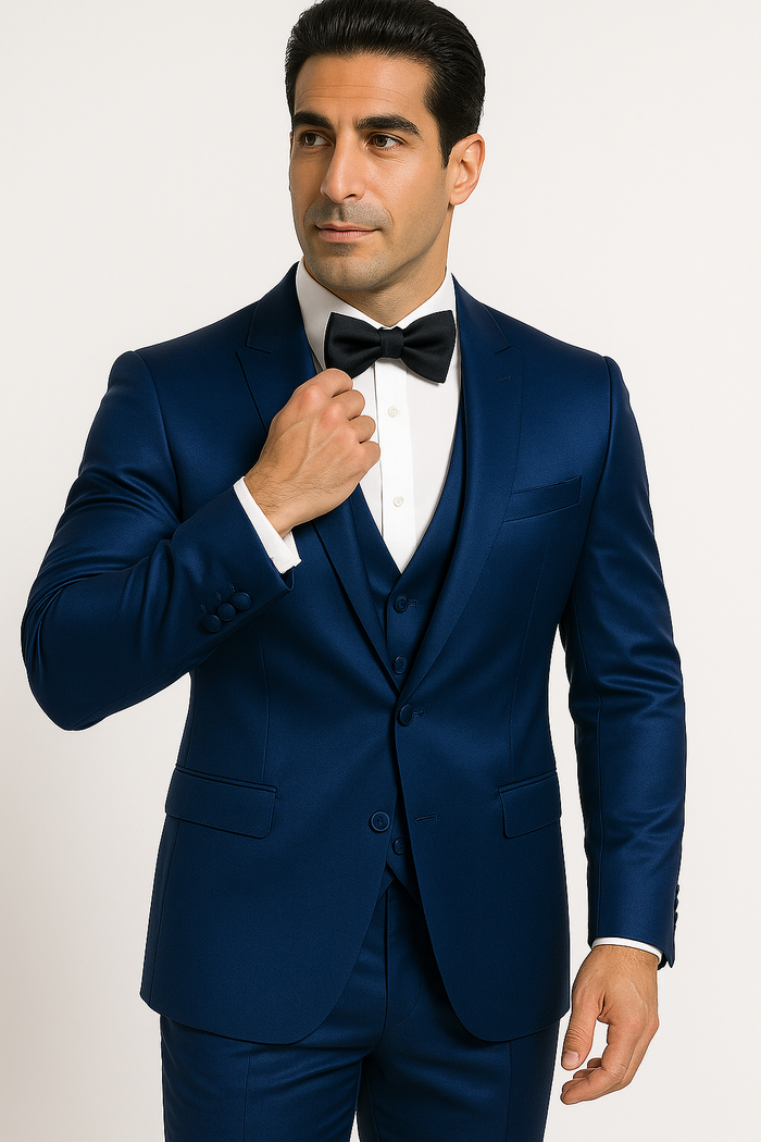 Blue Satin Four-Piece Prom & Wedding Suit