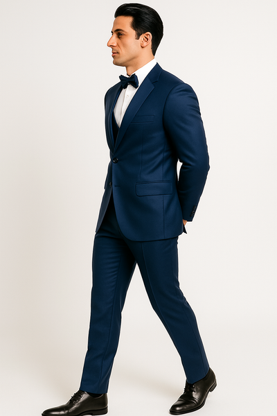 Blue Satin Four-Piece Prom & Wedding Suit