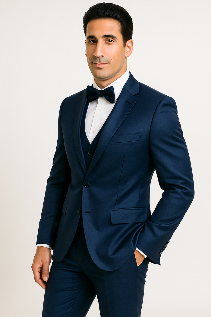 Blue Satin Four-Piece Prom & Wedding Suit