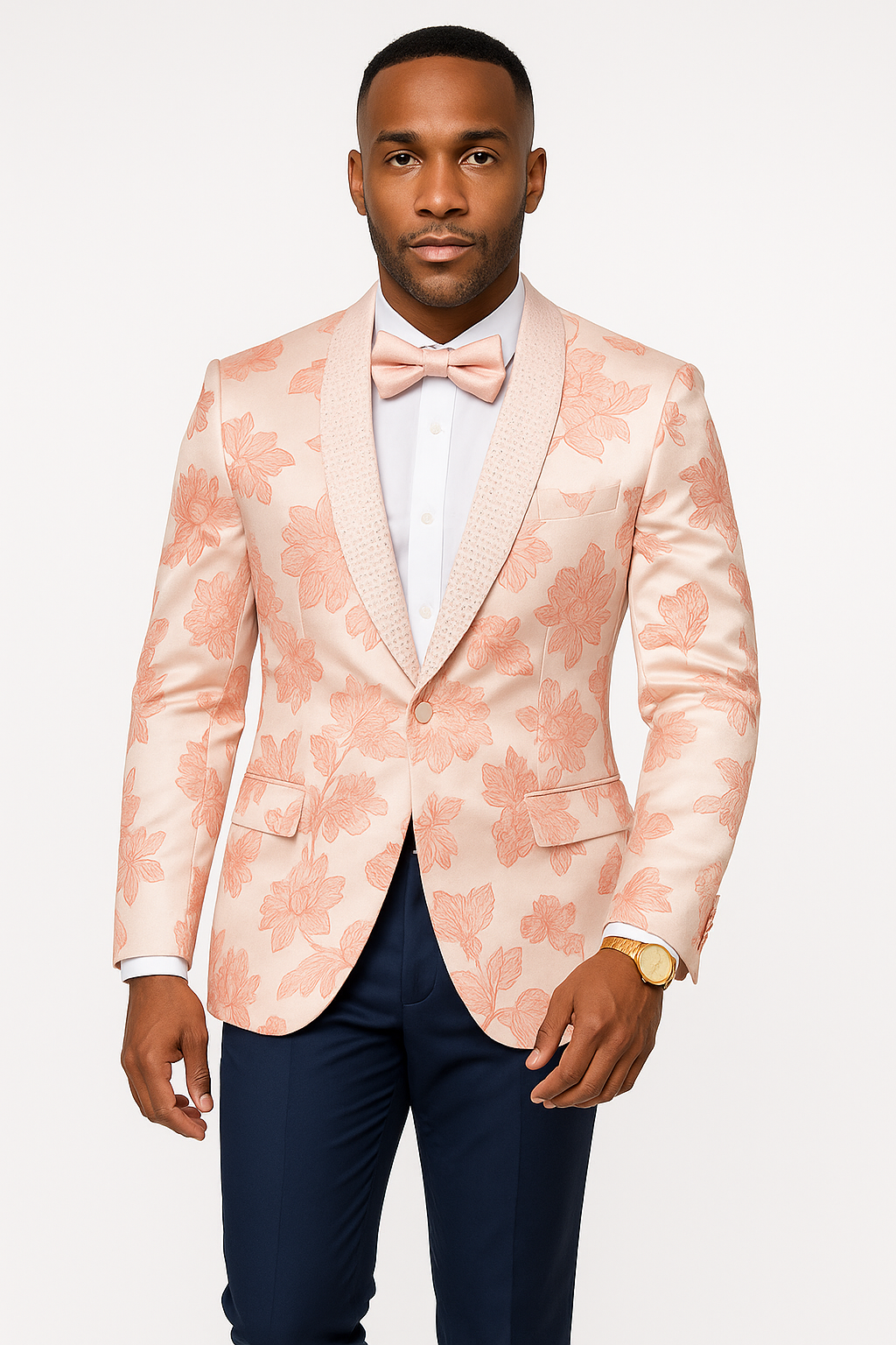 Mens Paisley Jeweled Shawl Prom Tuxedo in Blush Pink