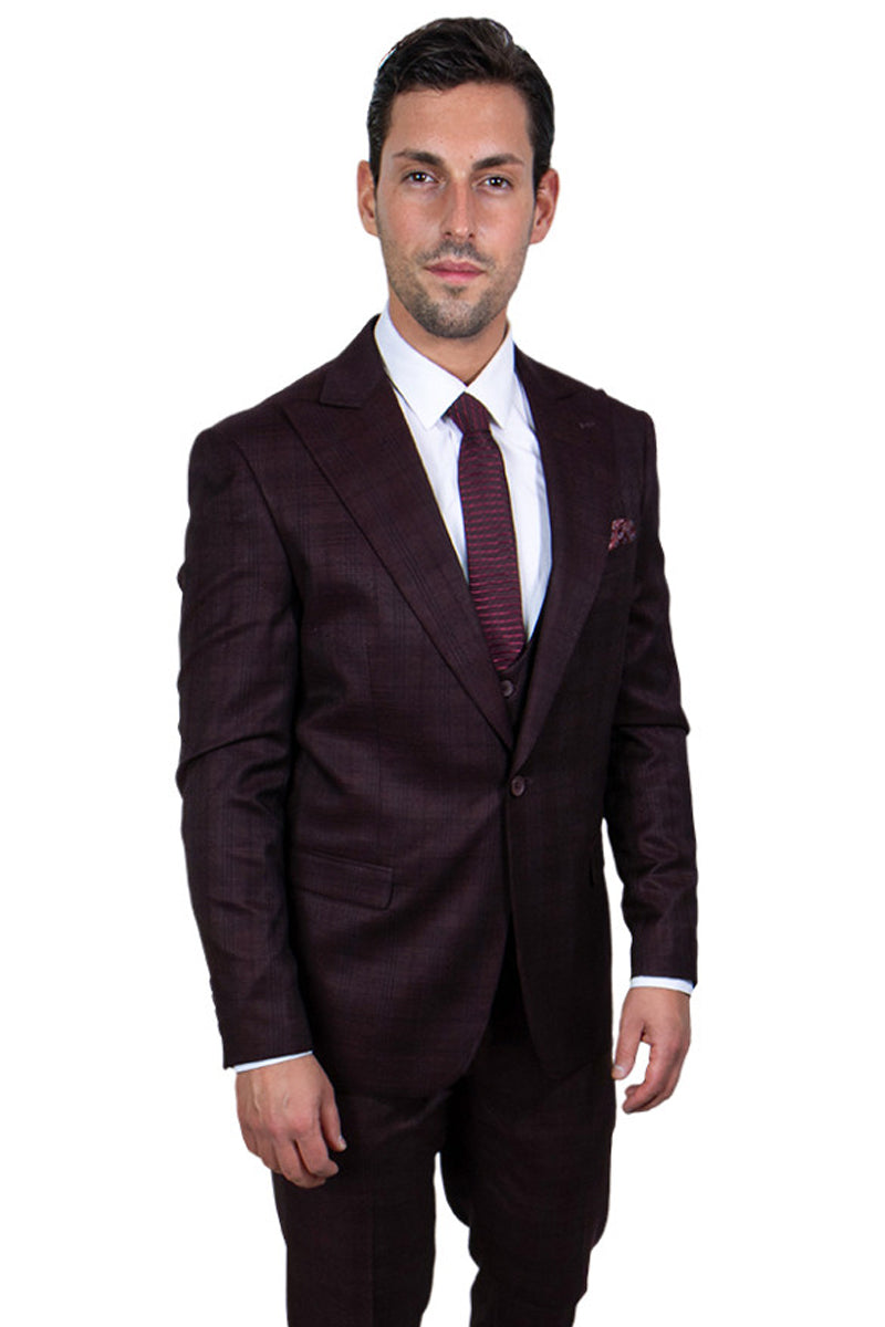 Stacy Adams Glen Plaid Burgundy Suit