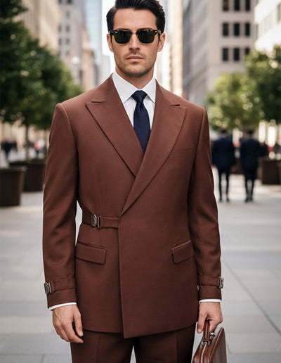 Statement Double Breasted Belted Style Copper Wool Tailored Fit Suit Bolanzo