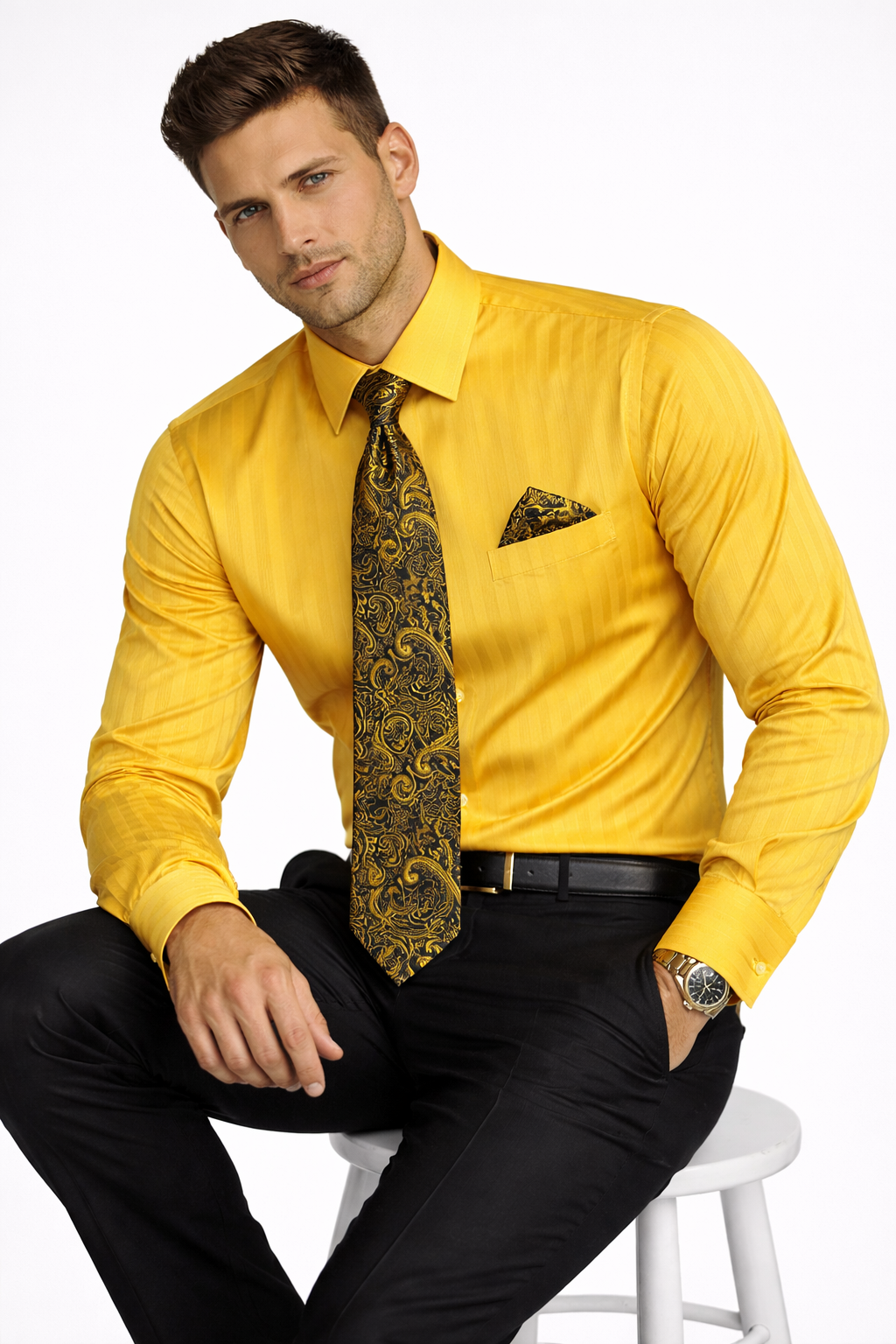 Gold Colorful Men's Dress Shirt