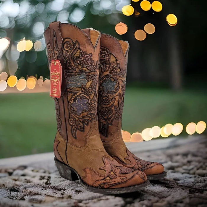 Botas Altas de Cuero Cincelado Mujer Oval